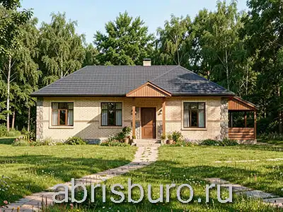 K0254-96: Проект одноэтажного коттеджа с крыльцом, террасой и 3 спальнями