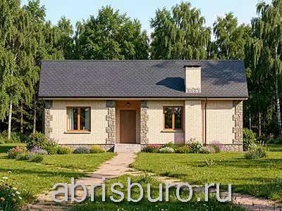 K0255-85: Проект одноэтажного коттеджа с двухскатной крышей и 3 спальнями