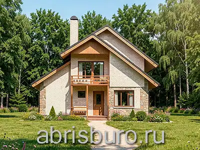 K0257-97: Проект мансардного коттеджа с крыльцом, балконом и 2 спальнями