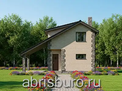 K0260-88: Проект мансардного коттеджа с навесом для машины и двумя спальнями