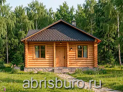 K0263-83 Проект одноэтажного деревянного коттеджа с террасой и 3 спальнями