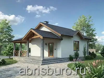 Проект бани с верандой K008-47 с габаритными размерами 7,3х10,4 м, общей площадью 46,9 м2