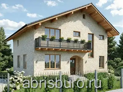 K1646-178 Проект двухэтажного загородного коттеджа с террасой и балконами общей площадью 178,3 м2