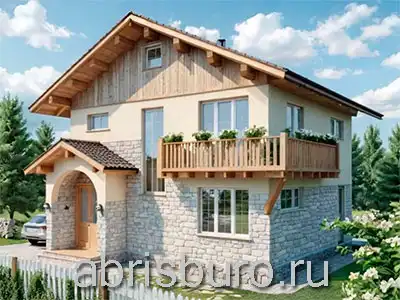 K1647-154 Проект 2-х этажного загородного дома с щипцовой крышей, двумя балконами и террасой, общей площадью 153,9 м2