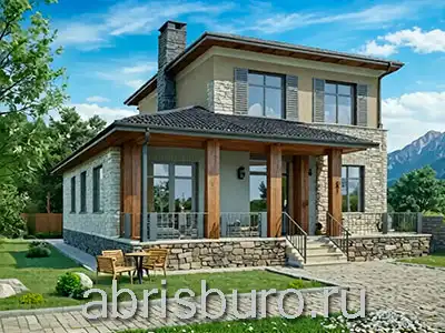 K1679-161 Проект двухэтажного загородного дома с террасой и пристроенным гаражом или сауной с комнатой отдыха общей площадью 161,2 м2