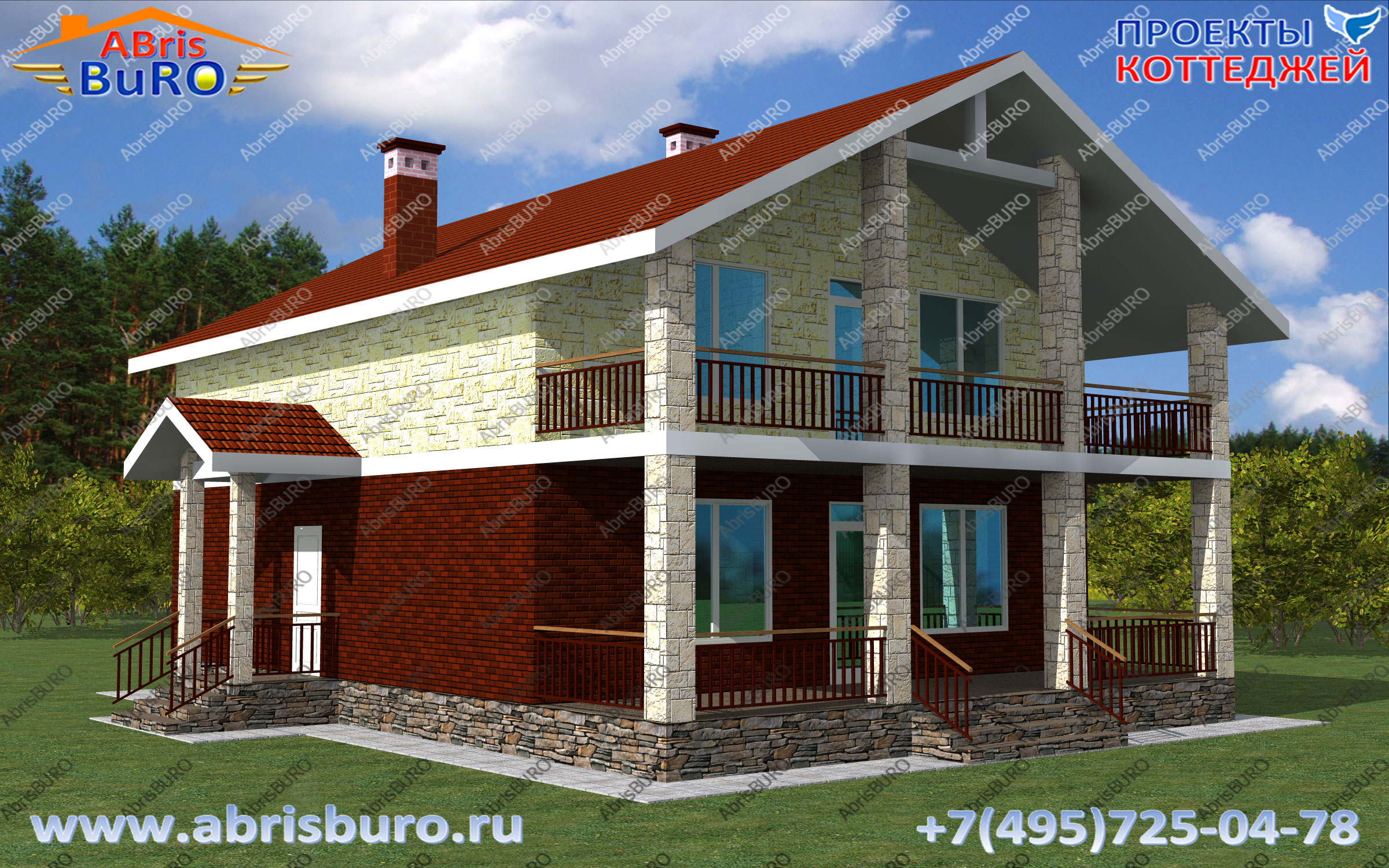 K1689-166 Проект мансардного дома с террасой и балконом