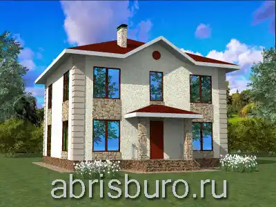 K1709-189 Проект 2-х этажного дома с большими окнами и 5-тю спальнями из газобетонных блоков общей площадью 189,53 м2 и габаритными размерами 11,0 х 11,0 м.