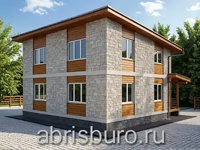 K1750-159 Проект 2-х этажного каркасного коттеджа односкатной крышей, 4 спальнями, сауной и террасой общей площадью 159,09 м2 и габаритными размерами 10,41 х 10,41 м.