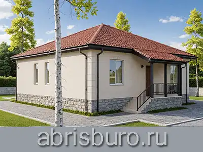 K1751-175 Проект одноэтажного коттеджа из газобетонных блоков с крыльцом, террасой, четырьмя спальнями и вальмовой крышей общей площадью 175,2 м2 с габаритными размерами 12,84 х 13,88 метров