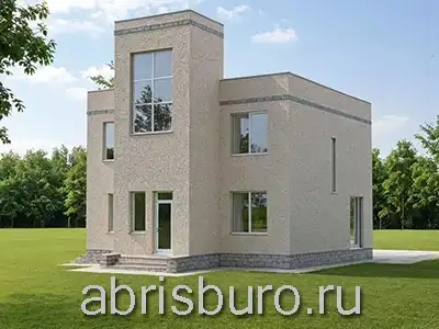 K1758-165 Проект двухэтажного дома в минималистичном стиле с 4 спальнями и плоской кровлей общей