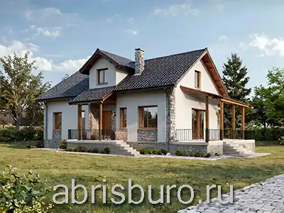 K1760-176 Проект коттеджа с мансардой и террасой S = 175,79 м2 и размерами 14,6 х 8,65 м.