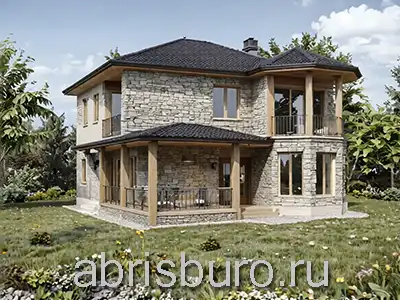 K1761-176 Проект двухэтажного коттеджа с эркером, балконом, лоджией и террасой S = 176,0 м2 и габаритами 12,82 х 11,2 м.