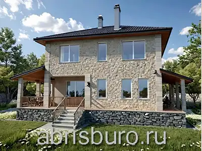 K1762-191 Готовый проект двухэтажного дома с подвалом, крыльцом-террасой, 4 спальнями и вальмовой крышей общей площадью 191,43 м2 и габаритными размерами 10,5 х 9,0 метров