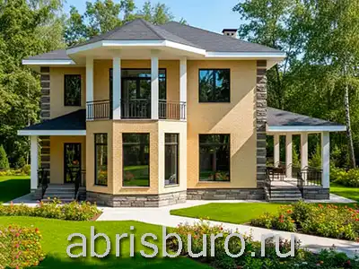 K1772-191 Проект двухэтажного дома с эркером, балконом, террасой и 4 спальнями