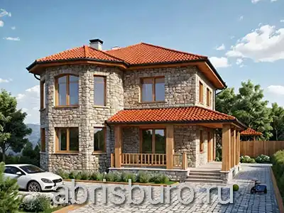 K1774-164 Проект двухэтажного дома с эркером, террасой и 5 спальнями