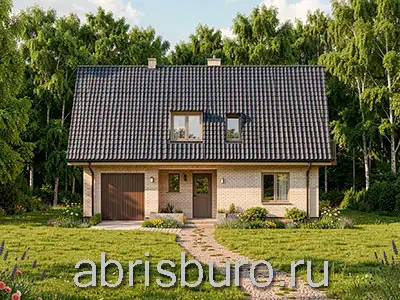 K1776-156 Проект двухэтажного мансардного коттеджа с двумя балконами, крыльцом, камином, 4 спальнями и гаражом