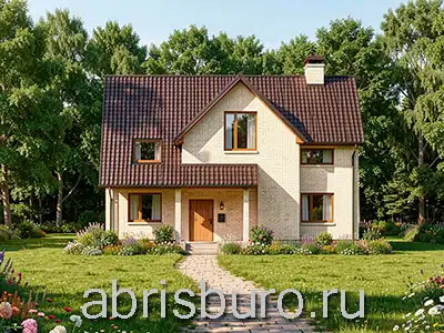 K1777-197 Проект двухэтажного коттеджа со вторым мансардным этажом, террасой, балконом и крыльцом