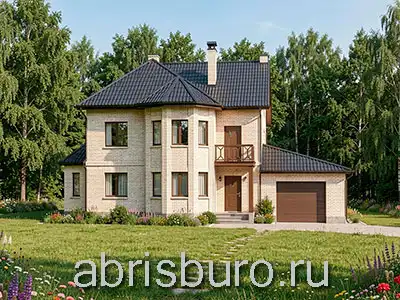 K1783-187 Проект двухэтажного дома с гаражом, эркером, балконом и четырьмя спальнями