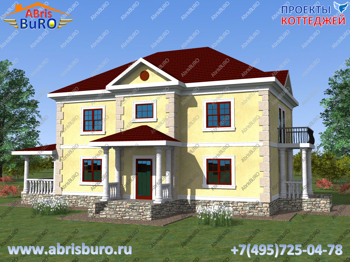 Проект двухэтажного дома в классическом стиле с террасой K2084-242