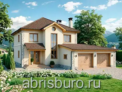 K2096-238 Проект двухэтажного дома с террасой и гаражом на две машины общей площадью 238,2 м2