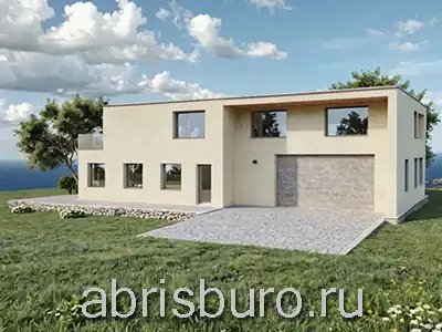 K2106-218 Проект двухэтажного дома с гаражом, террасой и лоджией в стиле хай-тек