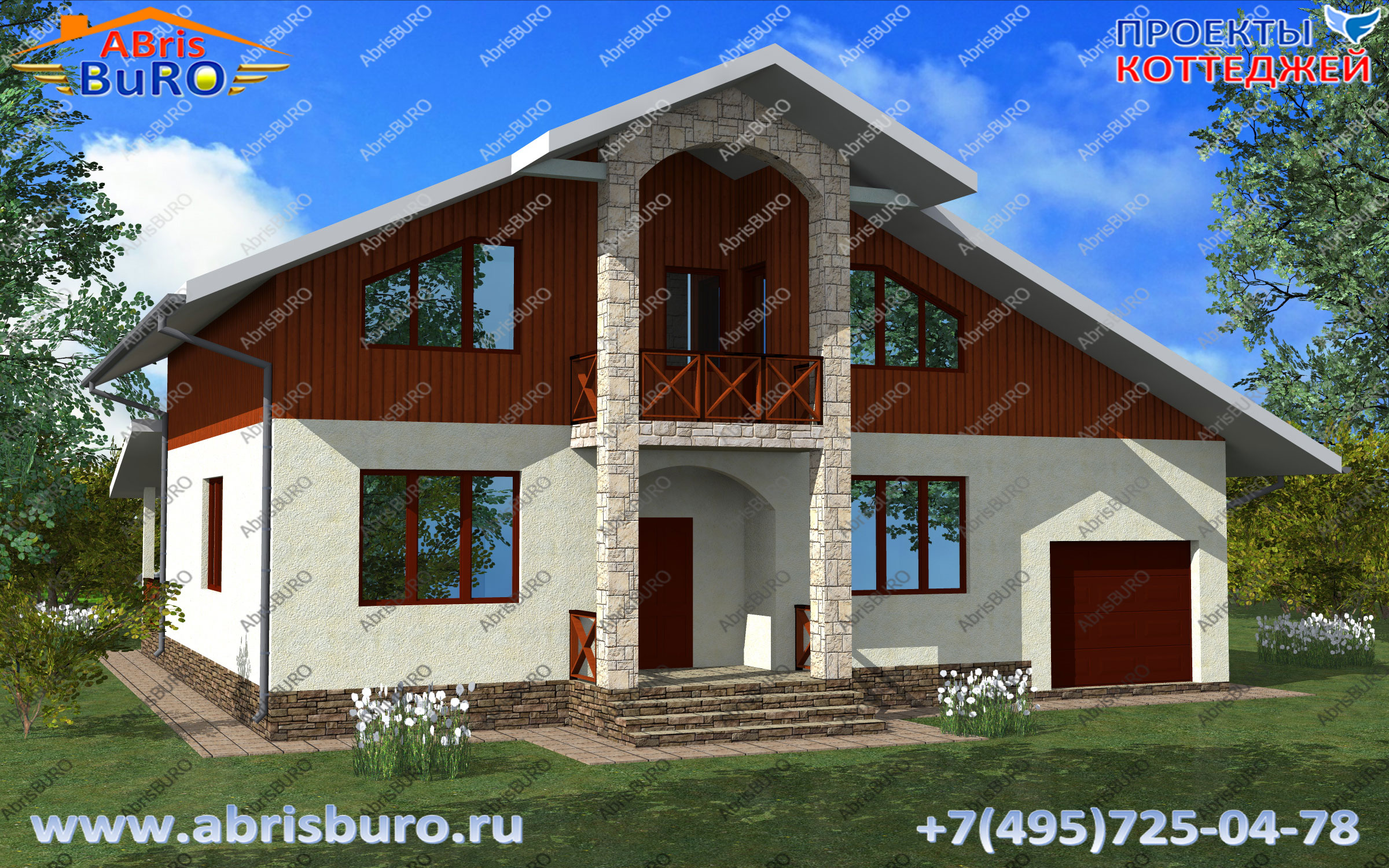K2135-225 Проект дома с лоджиями, террасой, гаражом на сайте www.abrisburo.ru