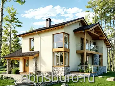 K2146-204 Проект 2-х этажного дома с 3 спальнями, террасой, балконом и навесом для автомобиля