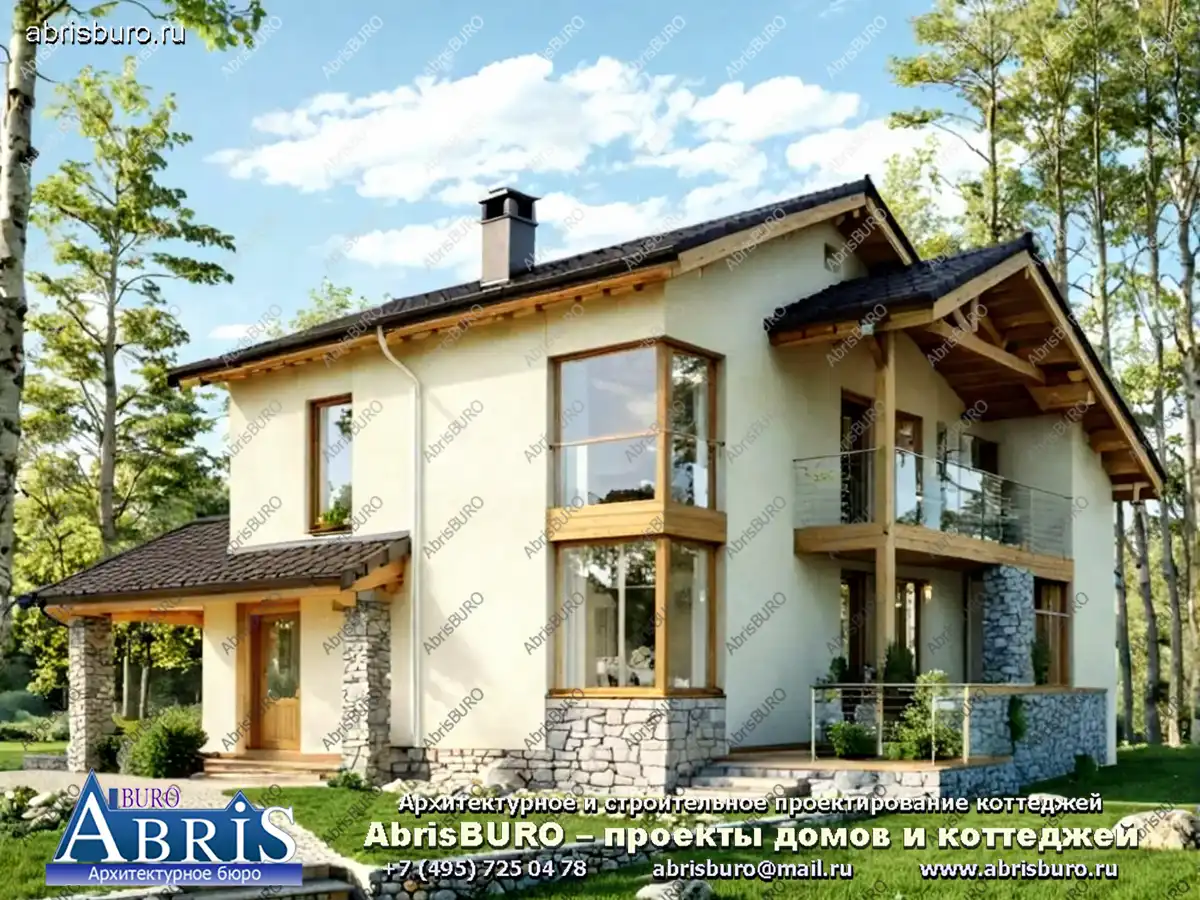 3d Главный фасад коттеджа (Вар.1)