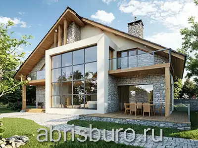 K2153-233 Проект 2-х этажного дома в современном стиле с кабинетом,  3 спальнями, террасой, 2 балконами и гаражом для автомобиля общей площадью 232,8 м2 и габаритными размерами 14,0 х 13,0 м.