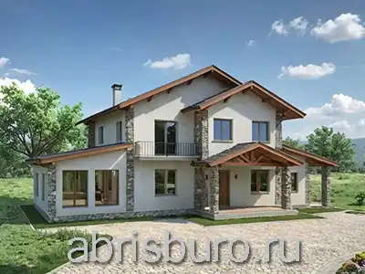 K2162-214 Проект двухэтажного коттеджа с террасой, крыльцом, верандой, 5 спальнями, библиотекой и балконами общей площадью 214,0 м2 и габаритными размерами 19,75 х 13,75 м.