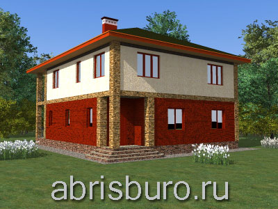 K2163-208 Проект двухэтажного загородного дома с вальмовой крышей, террасой, лоджией и 6 спальнями, общей площадью 208.3 м2 и габаритными размерами 11,3 х 14,2 м.