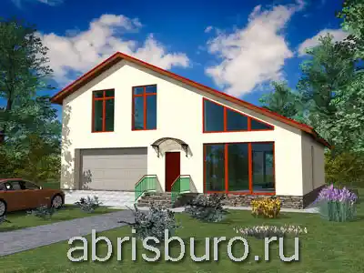 K2165-247 Проект двухэтажного мансардного коттеджа с 5 спальнями, встроенным гаражом и верандой, вторым светом и двухскатной крышей общей площадью 246,86 м2 и габаритными размерами 14,0 х 14,0 м.