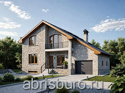 Проект 1,5 этажного коттеджа K2167-222 с гаражом, крыльцом, балконом и 3 спальнями