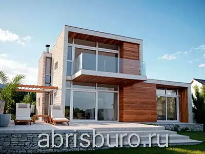 Проект современного коттеджа K2173-235 в стиле Хай-тек (High-tech) с террасой и 5 спальнями