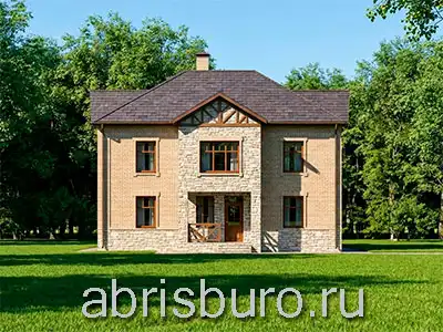 K2174-240 Проект двухэтажного дома с террасой, эркером, камином и 4 спальнями общей площадью S=239,78 м2 и габаритными размерами 12,88 х 13,17