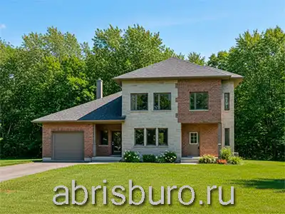 K2179-224 Проект двухэтажного дома с гаражом, эркером, террасой, каминной и комнатой отдыха с сауной