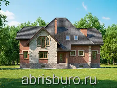 K2182-231 Проект коттеджа со вторым мансардным этажом, крыльцом, камином и 5 спальнями