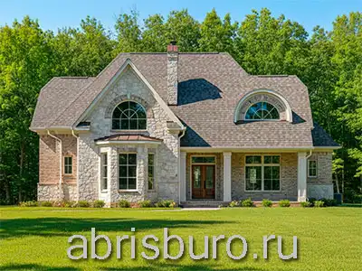 K2184-246 Проект двухэтажного мансардного коттеджа с эркером, камином, бильярдной и 3 спальнями