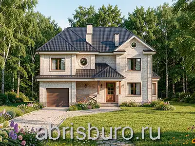 K2186-236 Проект двухэтажного дома с гаражом, двумя эркерами и 3 спальнями