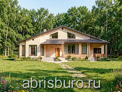 K2187-237 Проект двухэтажного мансардного коттеджа с террасой, гостевой, кабинетом и 5 спальнями общей площадью S=237,43 м2 и габаритными размерами 19,355 х 14,71 метров от архитектурного бюро ABRISBURO