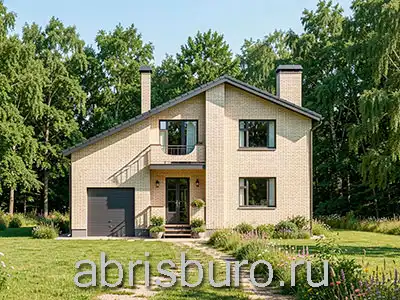 K2191-218 Проект двухэтажного мансардного коттеджа с гаражом, террасой, балконом и 3 спальнями