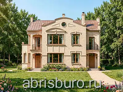 K2193-233 Проект двухэтажного дома в стиле модерн с залом, камином и двумя балконами