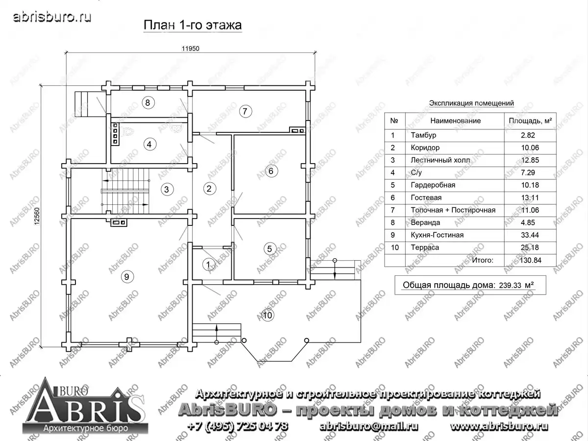 План 1-го этажа коттеджа