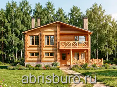 K2196-239 Проект двухэтажного деревянного дома с террасой, балконом и 4 спальными комнатами