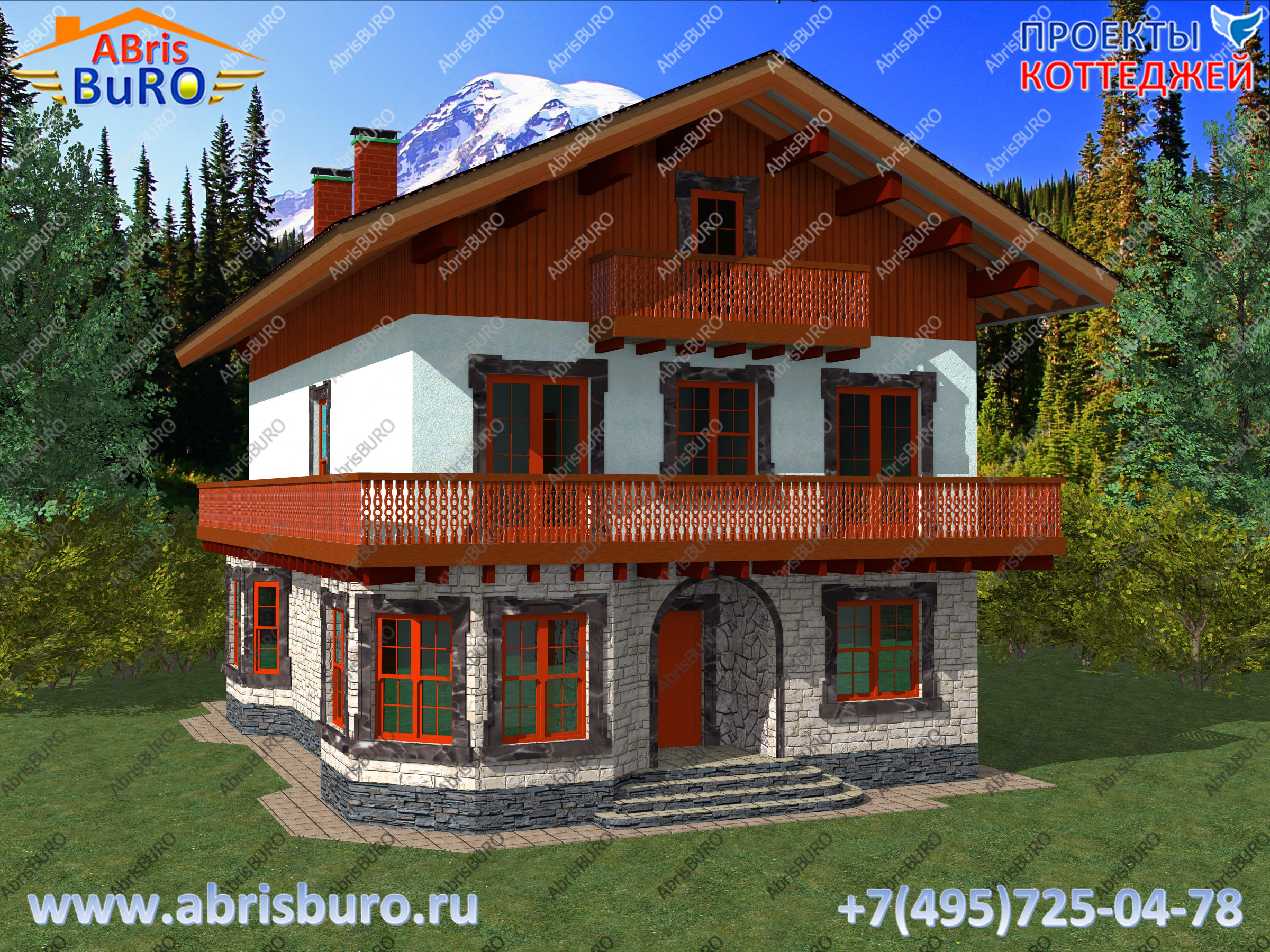 K2585-290 Проект дома в альпийском стиле с балконами