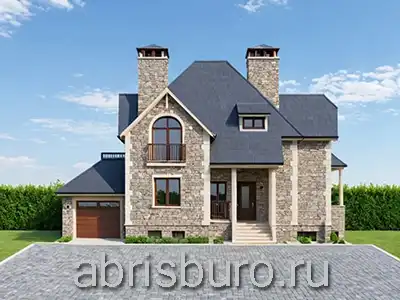 Проект мансардного коттеджа K2606-299 с подвалом, эркером, балконом, террасой и гаражом