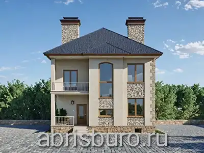 Проект 2х этажного коттеджа K2608-298 с подвалом, тренажерным залом, камином, двумя балконами, террасой и вторым светом