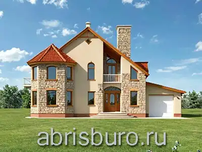 Проект двухэтажного коттеджа K2611-264 с эркером, гаражом и балконами