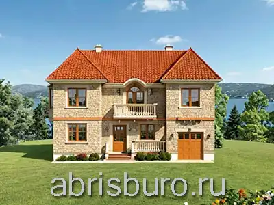 Проект двухэтажного просторного дома K2613-291 с встроенным гаражом на два автомобиля, террасой, вторым светом и тремя балконами