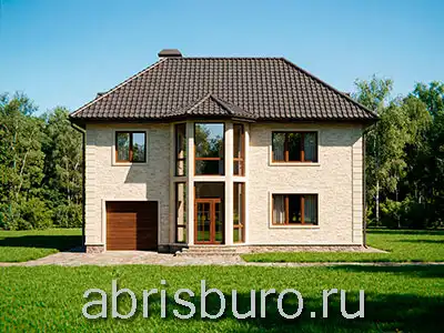 Проект двухэтажного коттеджа K2614-256 с гаражом, эркером, балконом, гостевой и 5 жилыми комнатами